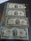 4 Pc. Group of 1953 Two Dollar Red Seal Notes