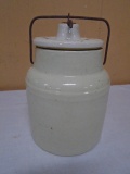 Antique Western Stoneware Covered Crock Jar w/Wire Bale Seal