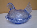Vintage Indiana Glass Blue Glass Hen on Nest