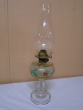 Antique Hand Painted Glass Oil Lamp