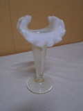 Vintage Moonstone Opalescent Ruffled Slender Vase