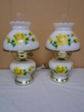 2 Matching Beautiful Hand Painted Electric Hurricane Lamps