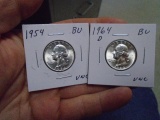 1954 and 1964 D-Mint Silver Washington Quarters