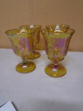 Set of 4 Vintage Indiana Glass Gold Carnival Glass Goblets