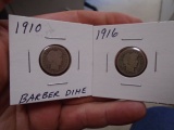 1910 and 1916 Silver Barber Dimes