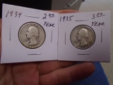 1934 and 1935 Silver Washington Quarters