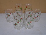 2 Large Rose Pattern Glasses w/ 6 Matching Juice Glasses