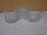 Lead Crystal Cut Glass Cream & Sugar & Double Handle Lead Crystal Sugar