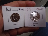 1963 Proof Jefferson Nickel and 1963 Proof Silver Washington Quarter