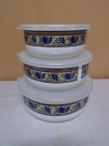 3pc Set of Porcelain Over Steel Bowls w/ Lids