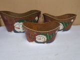 3pc Set of Metal Snowman painted Tubs