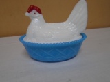 Vintage Hen on Blue Nest