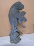 Large Metal Manatee Statue w/ Baby