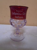 Vintage Ruby Red Flash Glass Columbia City,Ind Stemed Goblet