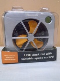 USB Desk Fan w/Variable Speed Control