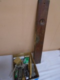 Antique 26in Wooden Level & Group of Assorted Tools