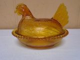 Vintage Indiana Glass Amber Hen on Nest