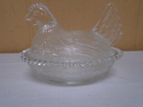 Vintage Indiana Glass Clear Hen on Nest