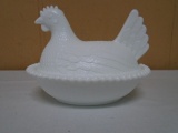 Vintage Indiana Glass Milk Glass Hen on Nest