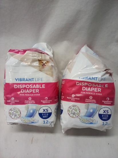 2 VibrantLife 12Ct Packs of Female Dog Disposable Diapers- XS