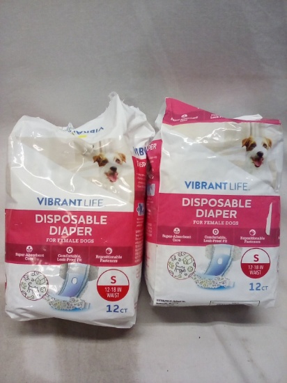 2 VibrantLife 12Ct Packs of Female Dog Disposable Diapers- S
