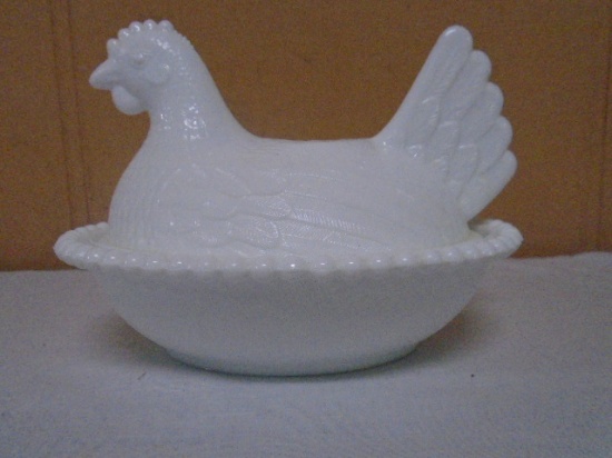 Vintage Indiana Glass Milk Glass Hen on Nest