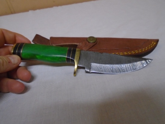 Custom Handmade Damascus Blade Knife w/Leather Sheath