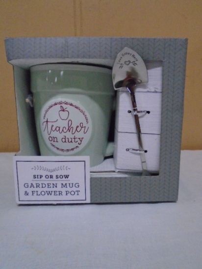 Teacher on Duty Sip or Sow Garden Mug & Flower Pot