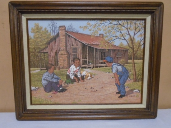 C. Carson Framed Signed Canvas "Playing Marbles" Print