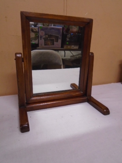 Antique Wood Framed Free Standing Shaving Mirror