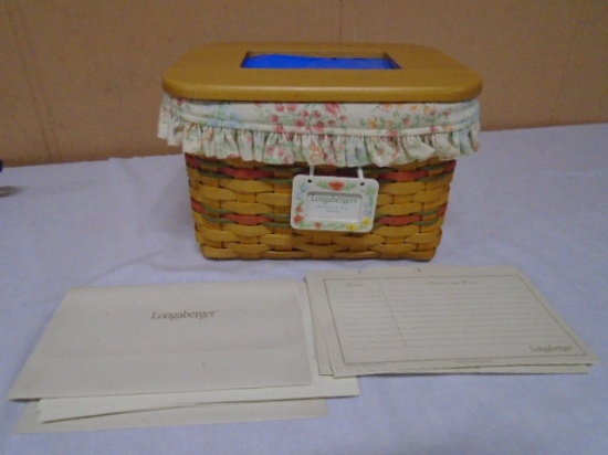 2002 Longaberger Mom's Memories Basket w/Liner-Protector-Lid and Stationery