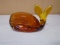 Amber Art Glass Whale Paperweight