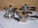 Set of Revere Ware Copper Bottom Stainless Steel Pans