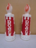 2 Lighted Blowmolded Noel Candles