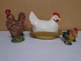 5pc Group of Ceramic Chicken Décor Items