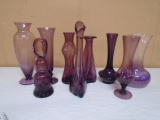 Group of 9 Assorted Amethyst Glass Vases