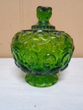 Vintage LE Simth Green Moon and Stars Covered Candy Dish