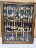 Group of 37 Collector Spoons in Display Case From Around the World