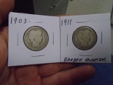 1903 & 1911 Silver Barber Quarters