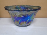 Vintage Indiana Glass Blue Iridescent Glass Punch Bowl