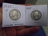 1935 D Mint & 1935 Silver Washington Quarters