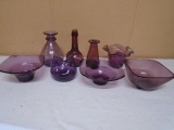 8pc Group of Amethyst Art Glass Pieces