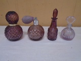 4pc Group of Amethyst Art Glass Perfume Bottles