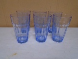 Set of 6 Vintage Blue Glass Weighted Bottom Tumblers