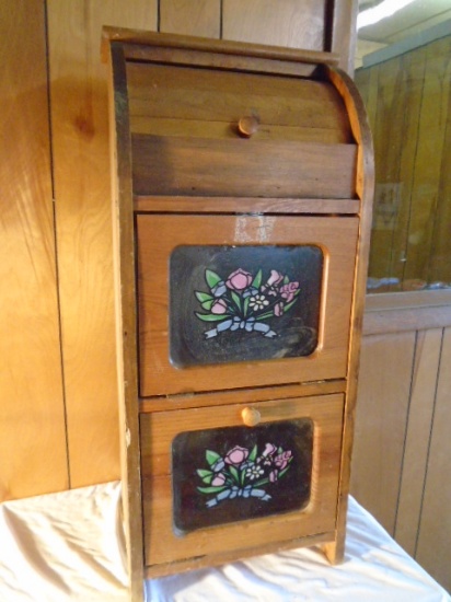 Wooden Potato and Onion Bin With Breadbox on Top