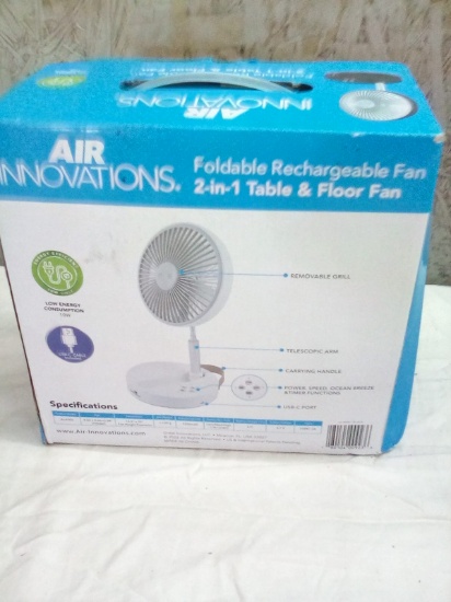 Air Innovations Foldable Rechargeable fan 2in 1 table and floor fan