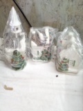 Mr Christmas set of 3 mini Ceramic Village Buildings with church