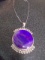 Ladies German Silver & Pink Lace Agate Pendant w/ Necklace