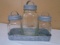 Galvinized Metal Tray w/ 3 Glass Jars w/ Galvinized Metal Jids