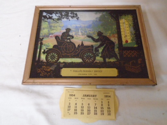 Vintage Phillips Family Service Columbia City,Ind 1954 Advertisment Thermometer/Calendar